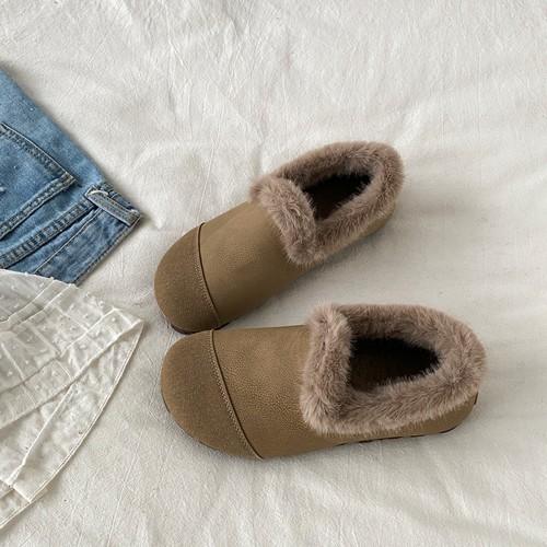 平底一脚蹬加绒棉鞋外穿保暖女鞋