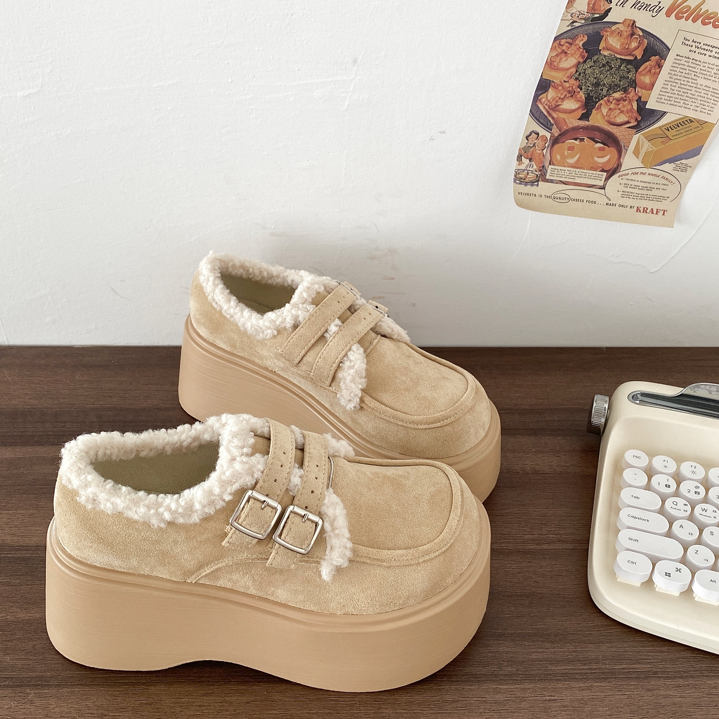 厚底加绒豆豆勃肯鞋保暖乐福棉鞋