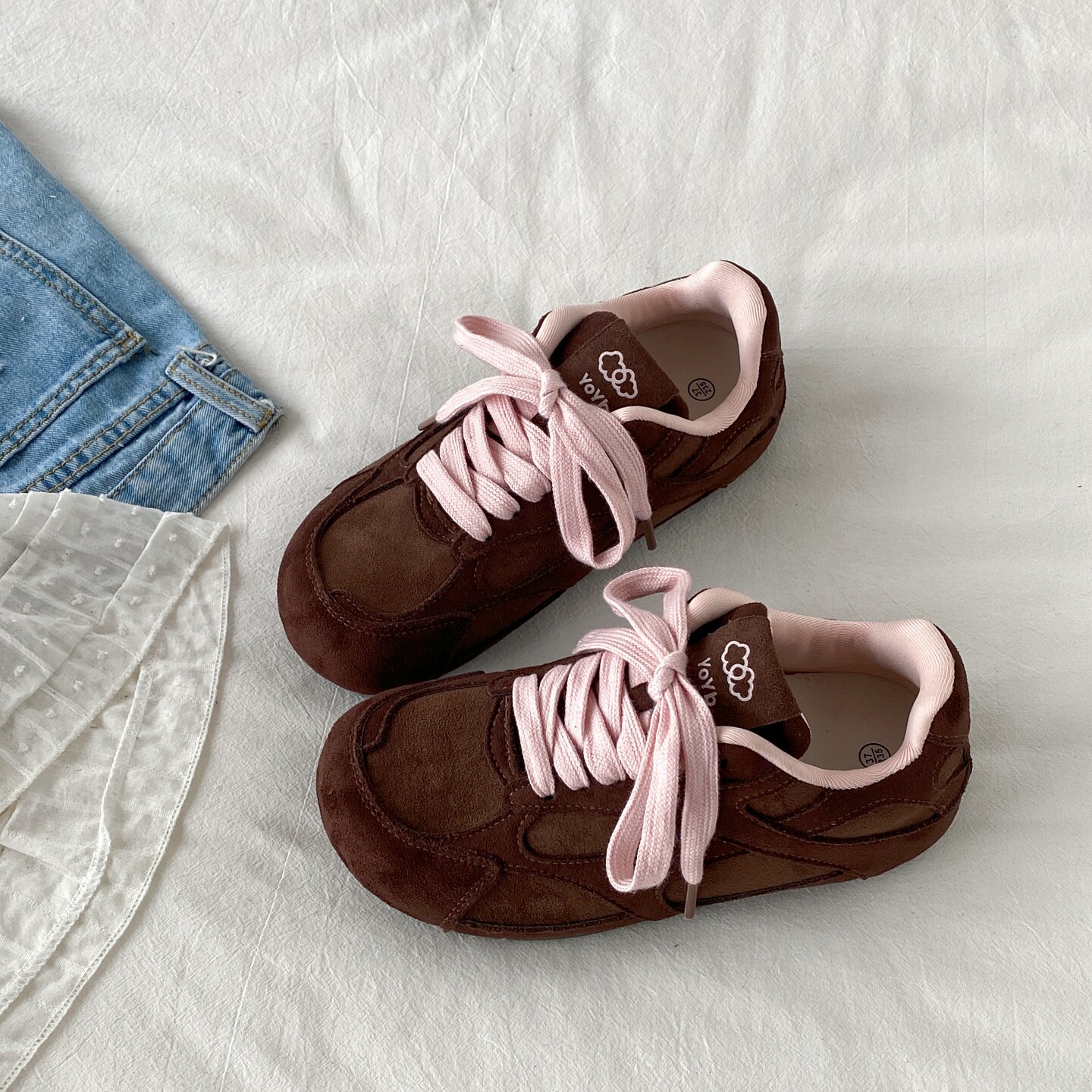 喜叔复古粉棕拼色德训鞋女2025新款秋季小众平底阿甘鞋运动休闲鞋,女鞋,德训鞋,淘宝优惠券,粉丝福利购,淘宝优惠卷