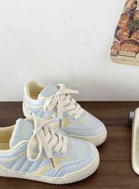 喜叔小众奶蓝色板鞋女2025新款春季百搭chic小白鞋运动休闲面包鞋