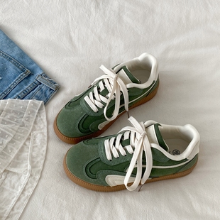 小众绿色德训鞋 运动休闲鞋 女2025秋季 厚底阿甘板鞋 子 新款 喜叔韩版