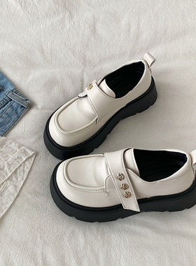 喜叔白色复古厚底小皮鞋女2026春季新款乐福鞋圆头百搭配裙子单鞋