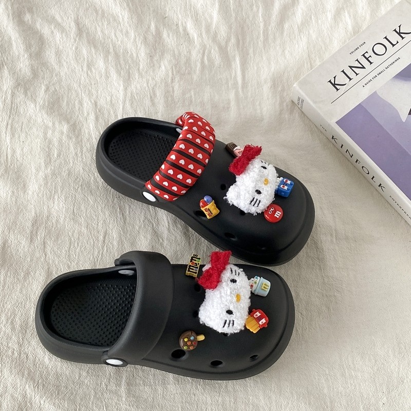 喜叔可爱卡通凯蒂猫洞洞鞋女夏外穿2025新款厚底包头半拖鞋凉拖鞋,女鞋,洞洞鞋,淘宝优惠券,粉丝福利购,淘宝优惠卷