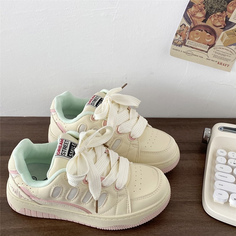 少女心马卡龙色面包鞋百搭小白鞋