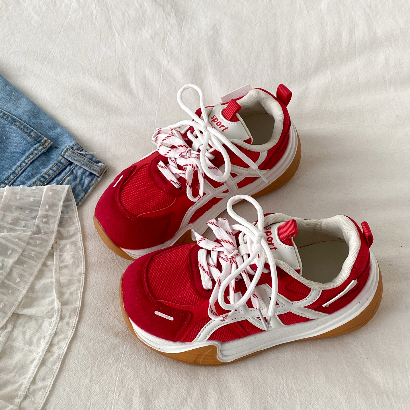 丑萌厚底大头德训鞋小个子阿甘鞋