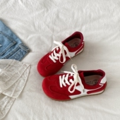 阿甘鞋 喜叔复古风红色德训板鞋 厚底休闲运动鞋 韩版 女2026春季 新款