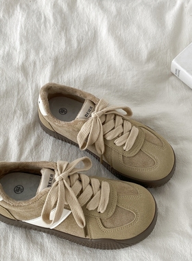 喜叔 复古百搭加绒德训鞋女2025新款秋冬保暖二棉鞋丑萌大头板鞋