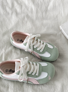 喜叔 青苹果薄底德训鞋女ins超火拼色休闲运动板鞋爆款软底阿甘鞋