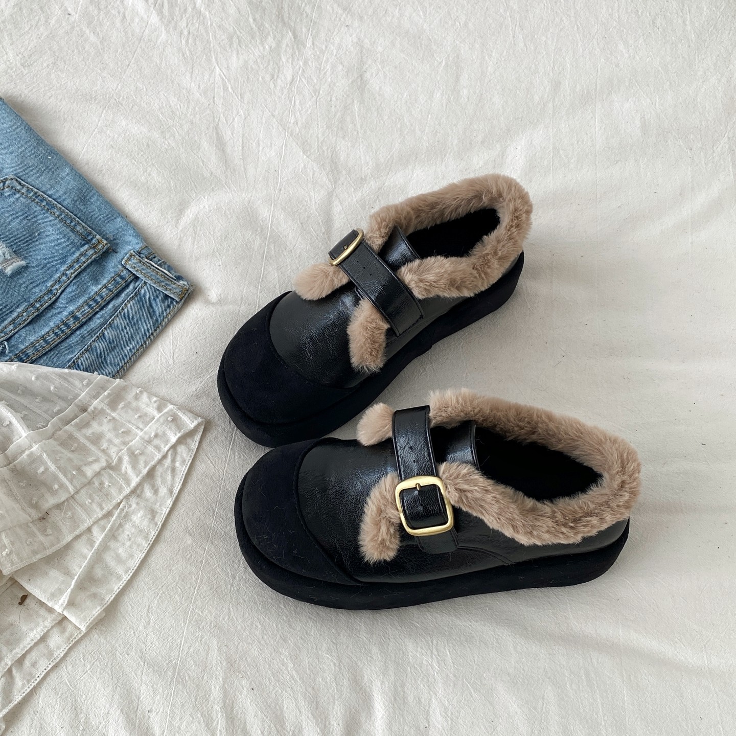 喜叔黑色厚底毛绒勃肯鞋女冬2025新款外穿保暖加绒棉鞋毛毛雪地靴,女鞋,勃肯鞋/软木鞋,淘宝优惠券,粉丝福利购,淘宝优惠卷