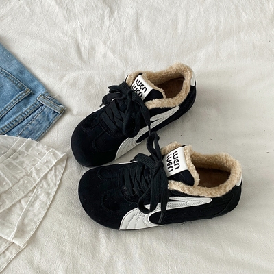 复古黑色加绒加厚德训鞋保暖棉鞋