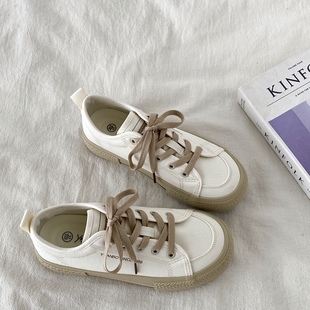 喜叔复古小众帆布鞋女款2025夏季新款厚底小白鞋薄款透气休闲板鞋