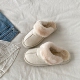 喜叔奶白毛毛雪地靴拖鞋 一脚蹬棉鞋 女外穿冬季 加绒保暖包头半拖鞋