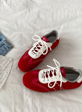 喜叔复古红色软底德训鞋女2026新款春季阿甘鞋韩系休闲运动板鞋子