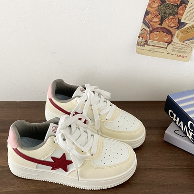 流星板鞋情侣增高厚底皮面小白鞋