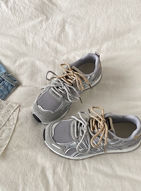 喜叔灰色小众网面德训鞋女复古厚底系带运动休闲鞋透气轻便阿甘鞋