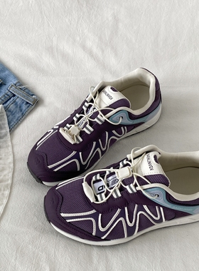 喜叔紫色小众透气户外运动鞋女2025新款阿甘慢跑鞋防滑徒步登山鞋