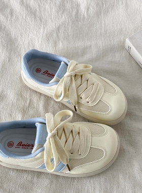 喜叔 黄色网面透气德训鞋女款2025新款夏季百搭板鞋芒果头小白鞋