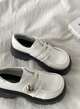 喜叔 温柔风白色厚底小皮鞋女英伦风乐福鞋配裙子粗跟玛丽珍单鞋