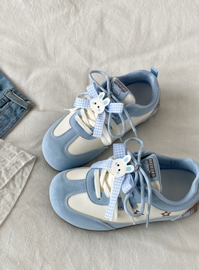 喜叔 蓝色小众设计感德训鞋女款ins潮可爱风小白鞋平底休闲运动鞋