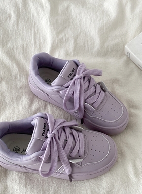 喜叔 紫色厚底板鞋女款chic百搭鞋子韩系小众增高休闲面包鞋ins潮