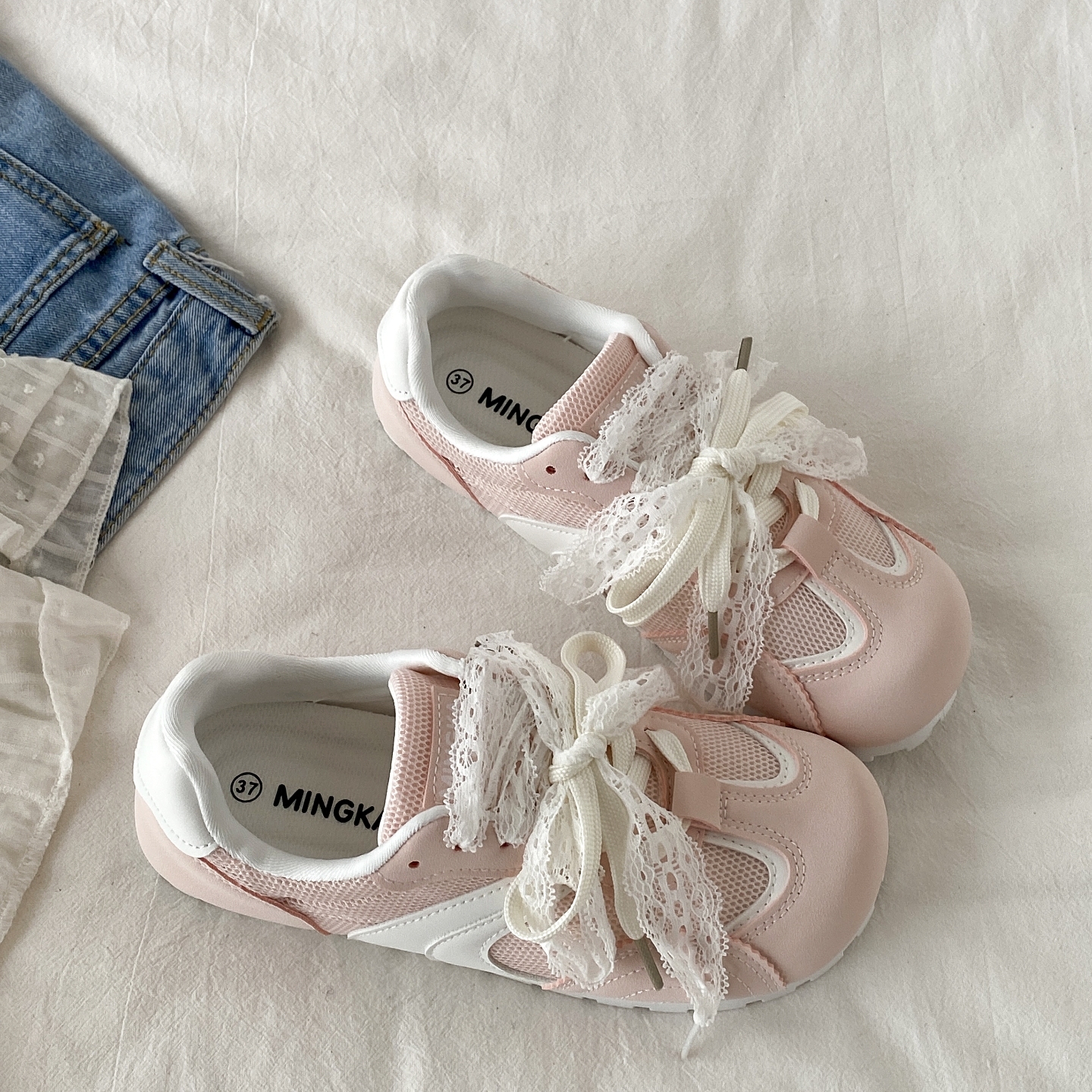 粉色薄底芭蕾德训鞋软底泡芙板鞋