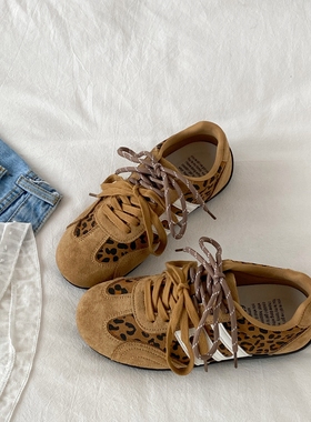 喜叔复古平底豹纹德训鞋女2025新款春秋阿甘鞋小众运动休闲赛车鞋