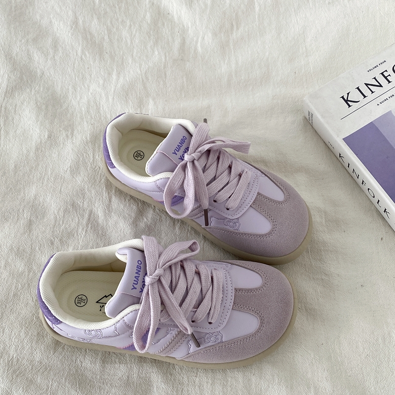喜叔小众紫色KT猫德训鞋女2025新款爆款厚底板鞋丑萌芒果头小白鞋