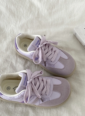 喜叔小众紫色KT猫德训鞋女2025新款爆款厚底板鞋丑萌芒果头小白鞋