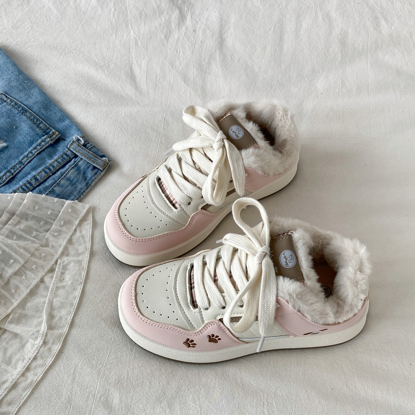 喜叔粉色小众厚底加绒板鞋女冬季保暖小白鞋复古运动休闲鞋二棉鞋,女鞋,棉鞋,淘宝优惠券,粉丝福利购,淘宝优惠卷