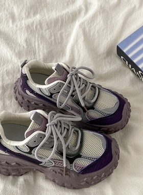 喜叔 小众紫色网面厚底老爹鞋女ins潮2025新款春季增高休闲运动鞋
