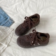 女2025新款 冬季 保暖二棉鞋 喜叔羊羔毛棕色加绒德训鞋 厚底毛毛鞋 子