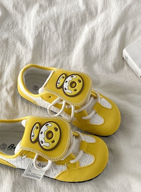 喜叔 小众黄色泡芙德训鞋女2024秋季新款丑萌芭蕾板鞋休闲小白鞋