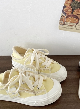 喜叔奶黄色两穿帆布鞋一脚蹬女鞋2025新款夏季百搭透气休闲小白鞋