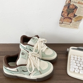 喜叔小众复古薄荷生巧面包板鞋 高街小白鞋 女chic百搭鞋 子厚底美式