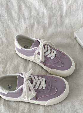 喜叔复古紫色芭蕾德训鞋女款2025夏季新款透气休闲板鞋厚底帆布鞋