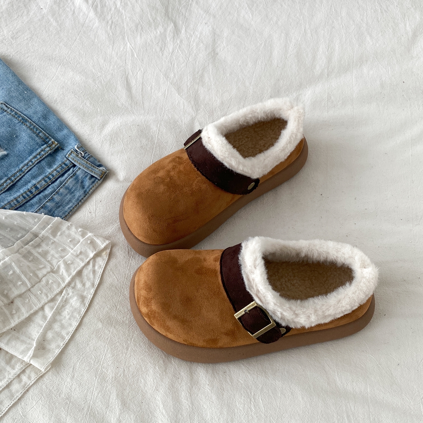 一脚蹬全包加绒勃肯鞋厚底雪地靴