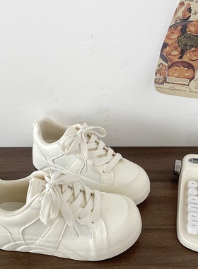 喜叔 丑萌白色厚底板鞋女2025新款春季百搭小白鞋增高休闲运动鞋