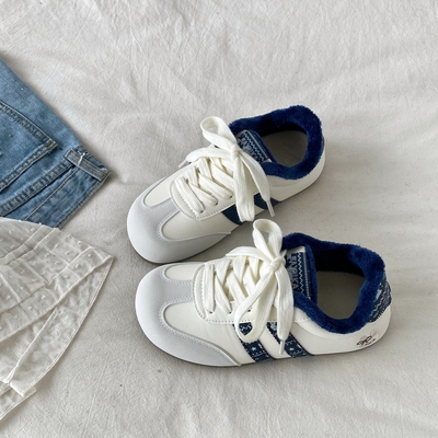 韩版小众加绒德训板鞋二棉小白鞋