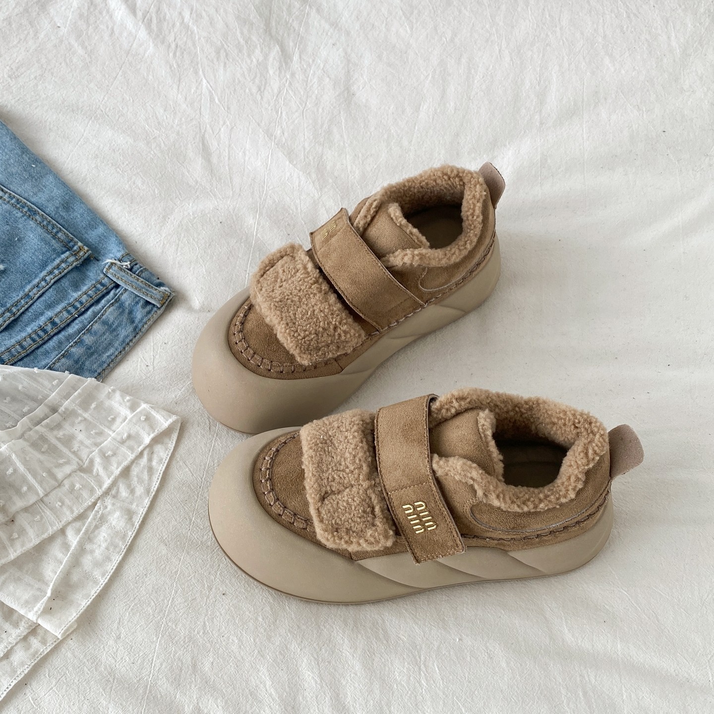 喜叔复古小众保暖加绒棉鞋女2025新款冬季毛毛鞋厚底魔术贴面包鞋,女鞋,棉鞋,淘宝优惠券,粉丝福利购,淘宝优惠卷