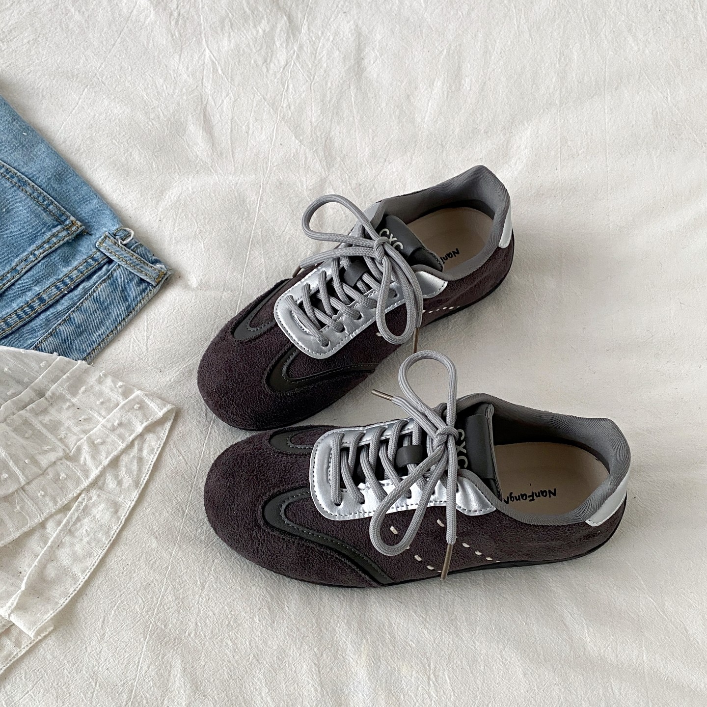 喜叔 复古灰色小众德训鞋女款ins潮百搭软底阿甘鞋运动休闲赛车鞋,女鞋,德训鞋,淘宝优惠券,粉丝福利购,淘宝优惠卷