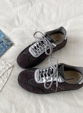 喜叔 复古灰色小众德训鞋女款ins潮百搭软底阿甘鞋运动休闲赛车鞋