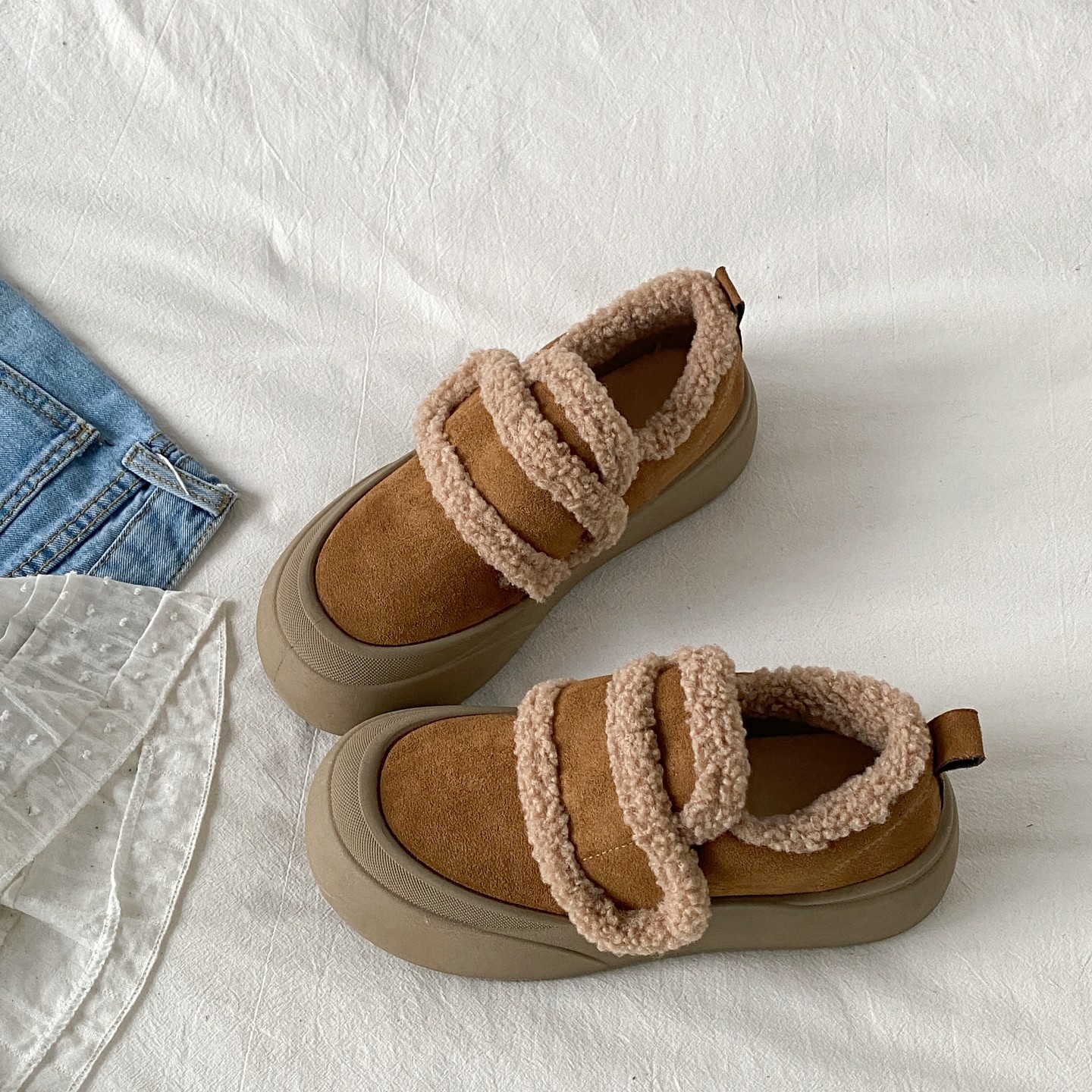 喜叔 冬季加绒魔术贴棉鞋女2025新款厚底一脚蹬毛毛鞋保暖雪地靴,女鞋,棉鞋,淘宝优惠券,粉丝福利购,淘宝优惠卷