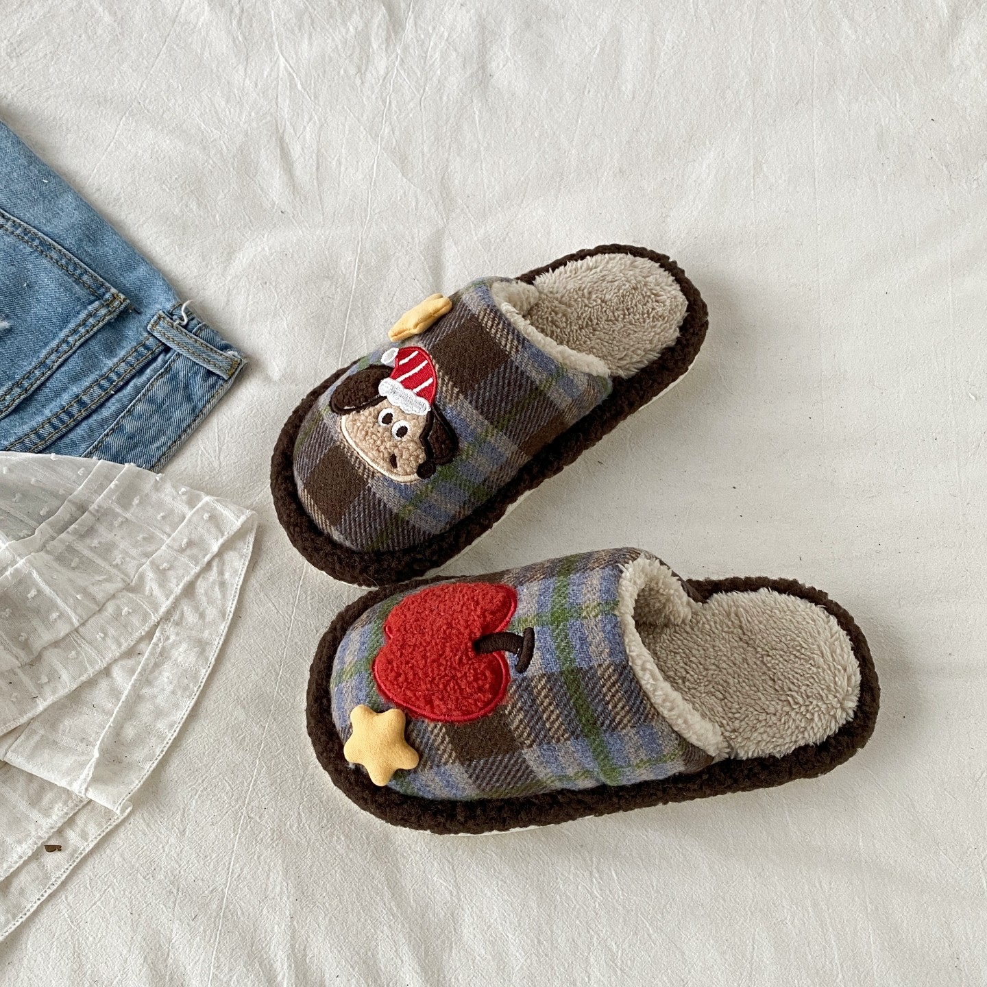 喜叔圣诞小狗包头棉拖鞋女2025新款冬季保暖加绒室内防滑毛毛拖鞋,女鞋,毛毛鞋,淘宝优惠券,粉丝福利购,淘宝优惠卷