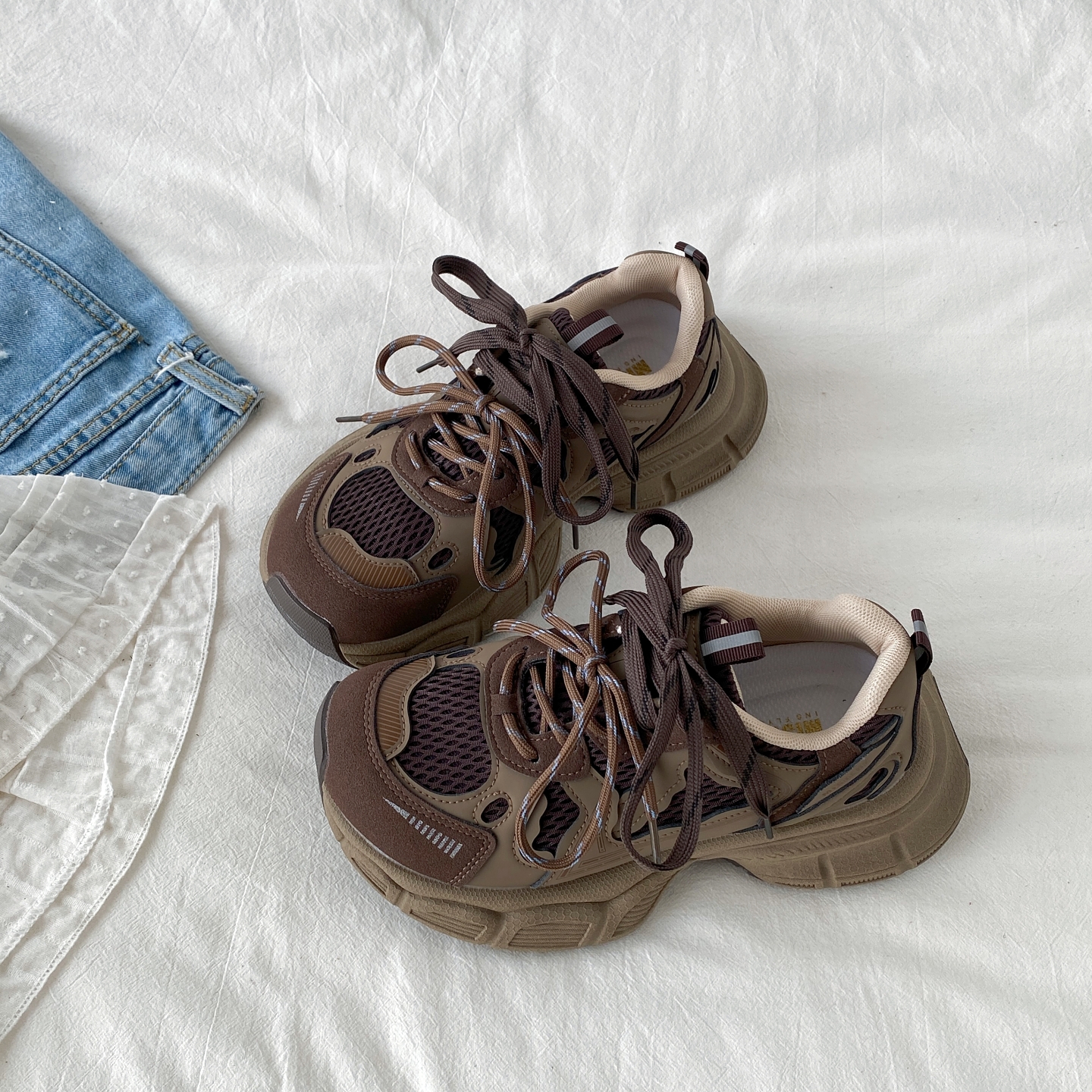 棕色老爹鞋显脚小厚底休闲运动鞋