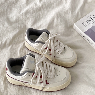 喜叔 港风复古厚底皮面小白鞋女款ins潮百搭德训板鞋休闲运动鞋子