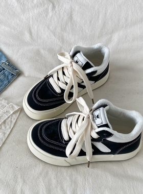 喜叔 复古黑色加绒板鞋女2025新款冬季保暖高帮二棉鞋休闲德训鞋