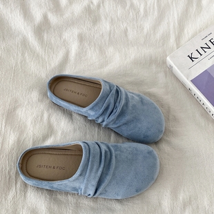 外穿穆勒包头半拖鞋 喜叔海盐蓝勃肯鞋 夏季 2025新款 平底一脚蹬 女款