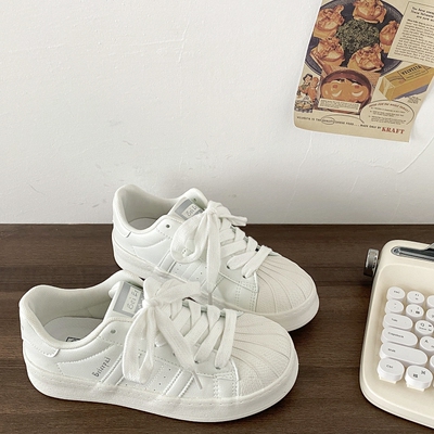 简约百搭贝壳头板鞋皮面小白鞋潮