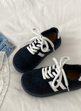 喜叔爆款黑色厚底德训鞋女款春秋百搭贝壳头板鞋复古运动休闲鞋子