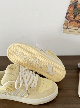 喜叔 黄色面包鞋女2024春秋百搭chic鞋子厚底休闲运动板鞋小白鞋